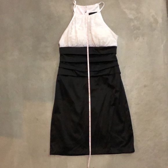 Black Satin and White Lace Cocktail Dress - Picture 3 of 10
